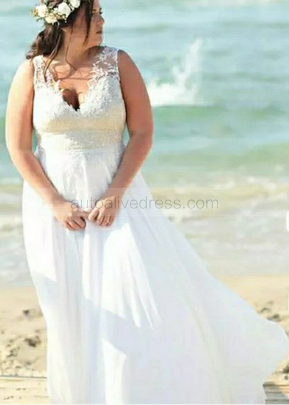 Ivory Lace Chiffon Plus Size Wedding Dress